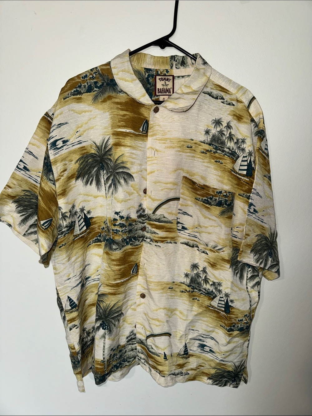 Tommy Bahama Cream and Yellow Tropical Camp Shirt